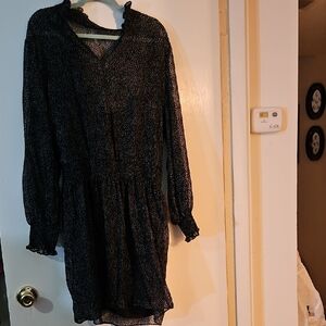 Long Sleeve Black Smocked Waist Dress - Women's